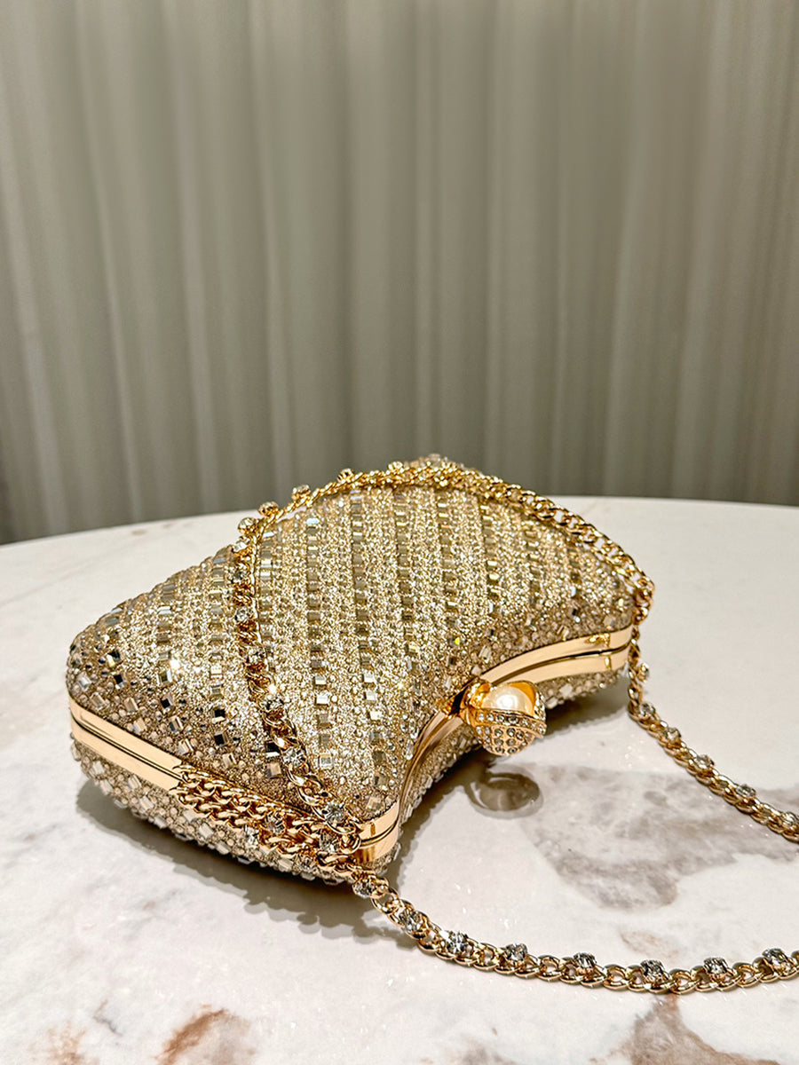 Luxurious Gold Rhinestone-embellished Clutch MNBF117