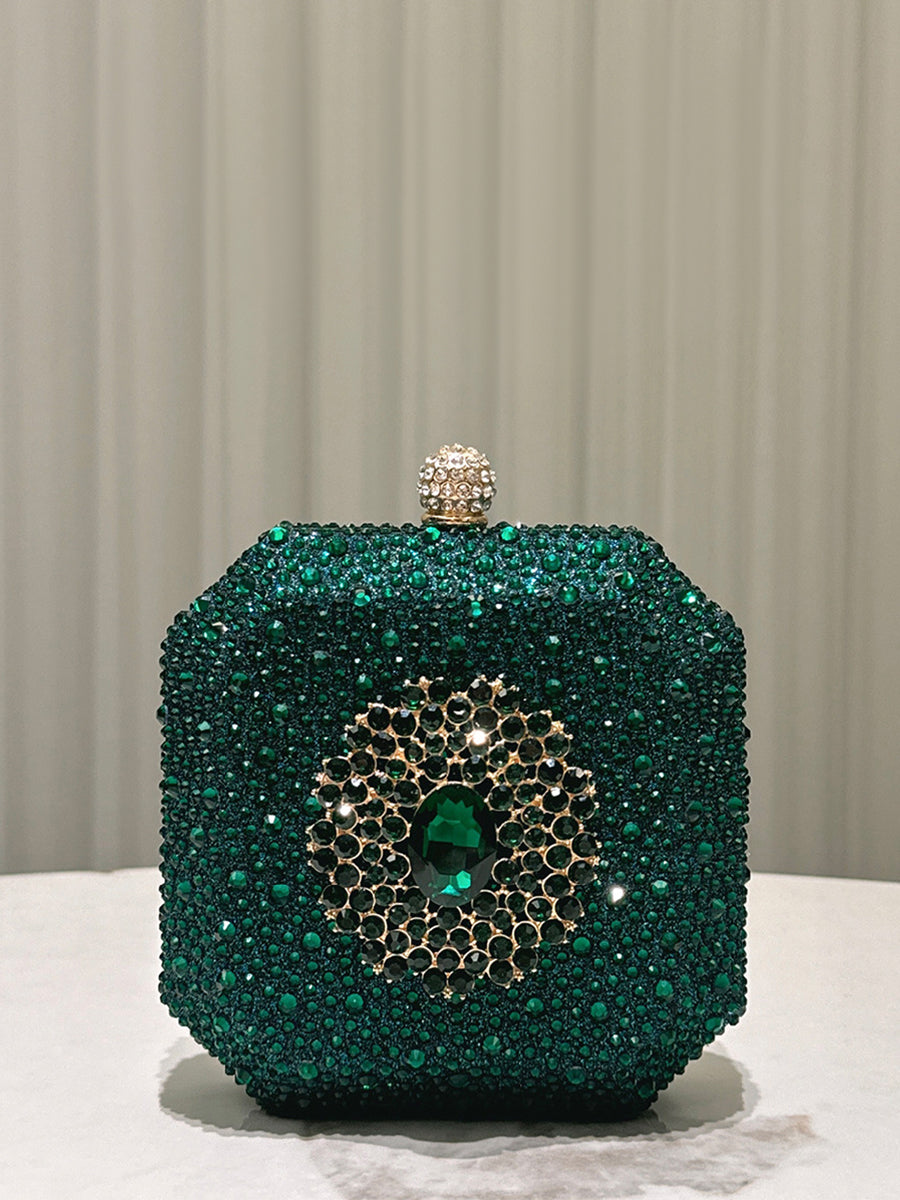 Emerald Green Rhinestone Statement Clutch Bag MNBF120