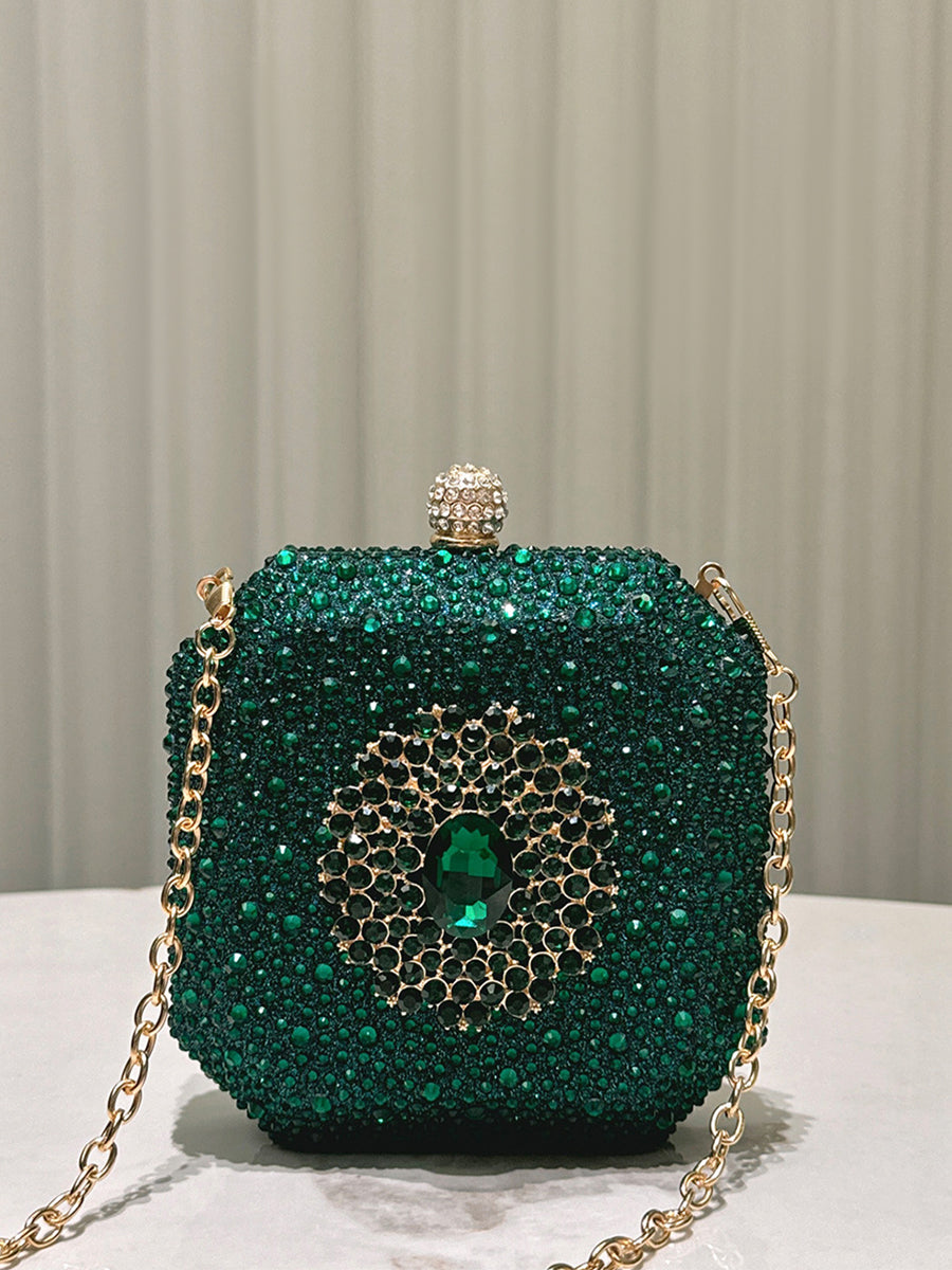 Emerald Green Rhinestone Statement Clutch Bag MNBF120