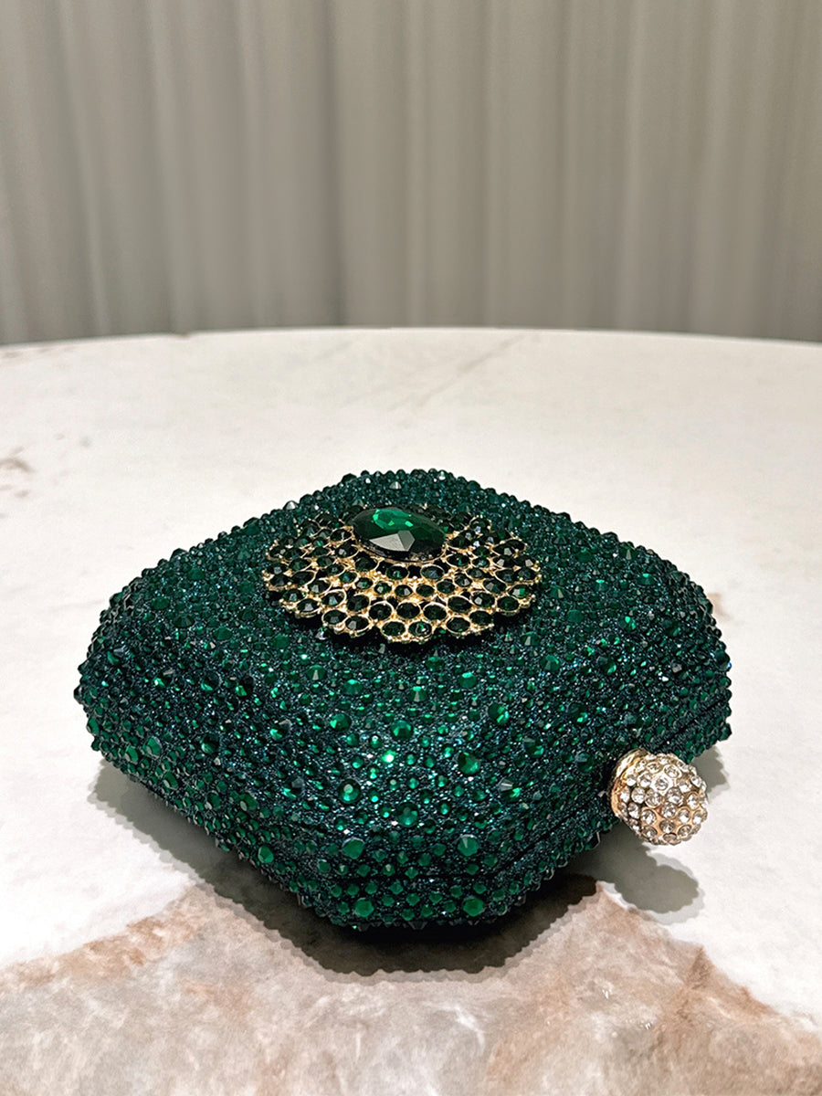 Emerald Green Rhinestone Statement Clutch Bag MNBF120