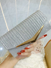 Silver Glitter Ribbed Clutch with Gold V-Accent MNBF131