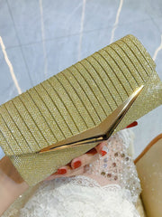 Silver Glitter Ribbed Clutch with Gold V-Accent MNBF131