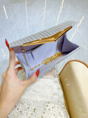 Silver Glitter Ribbed Clutch with Gold V-Accent MNBF131