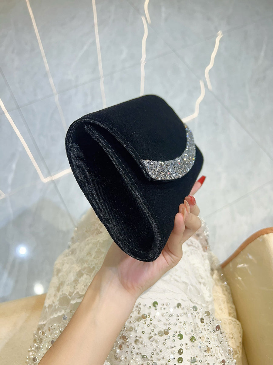 Black Velvet Crystal Wave Clutch MNBF132