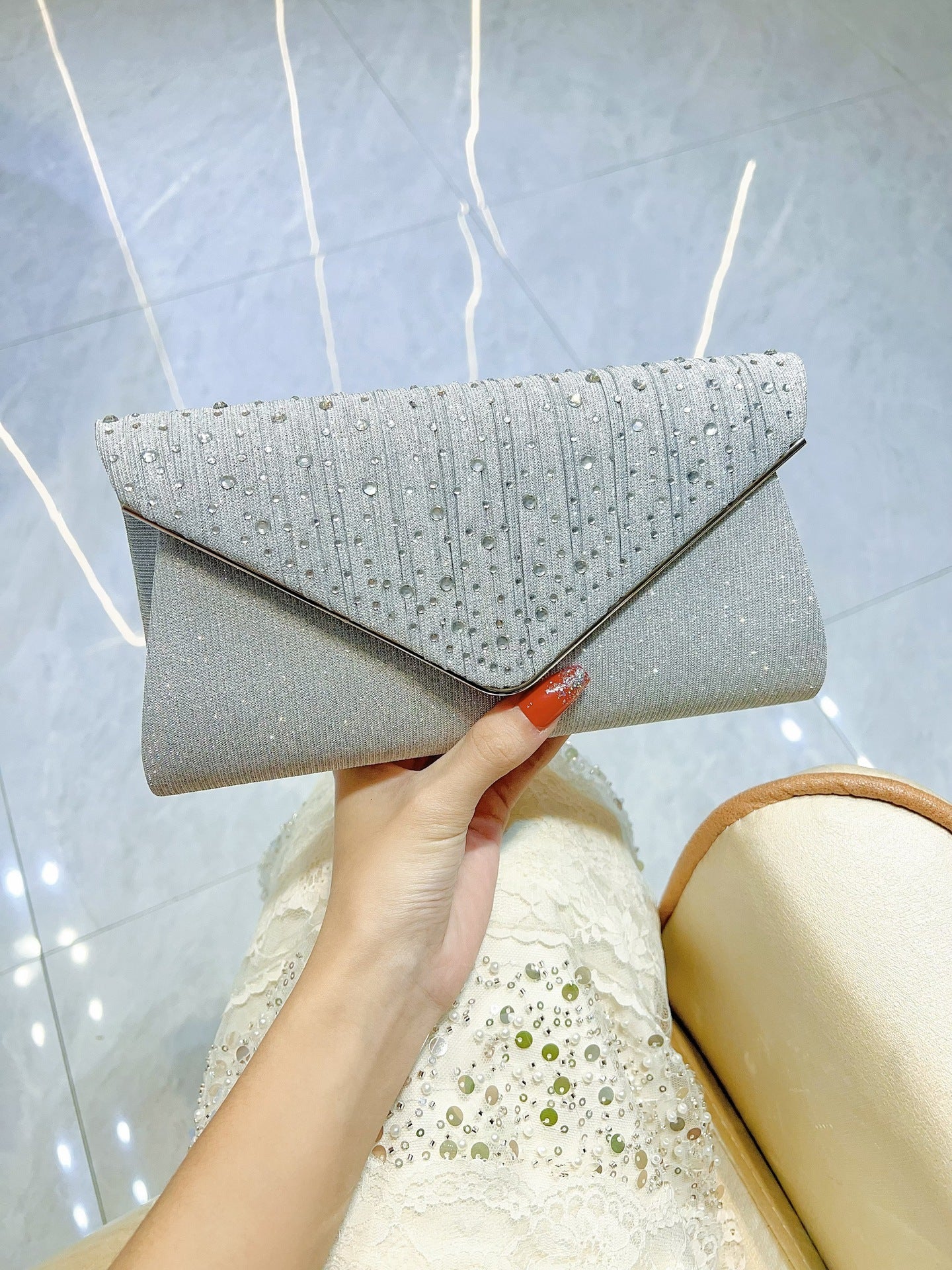 Glitter Crystal Dot Envelope Clutch MNBF134