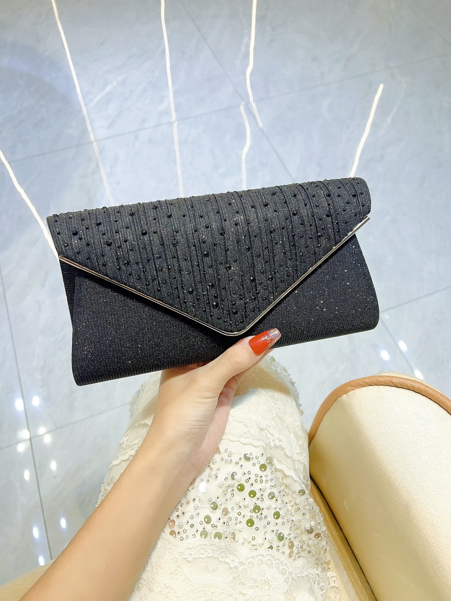 Glitter Crystal Dot Envelope Clutch MNBF134