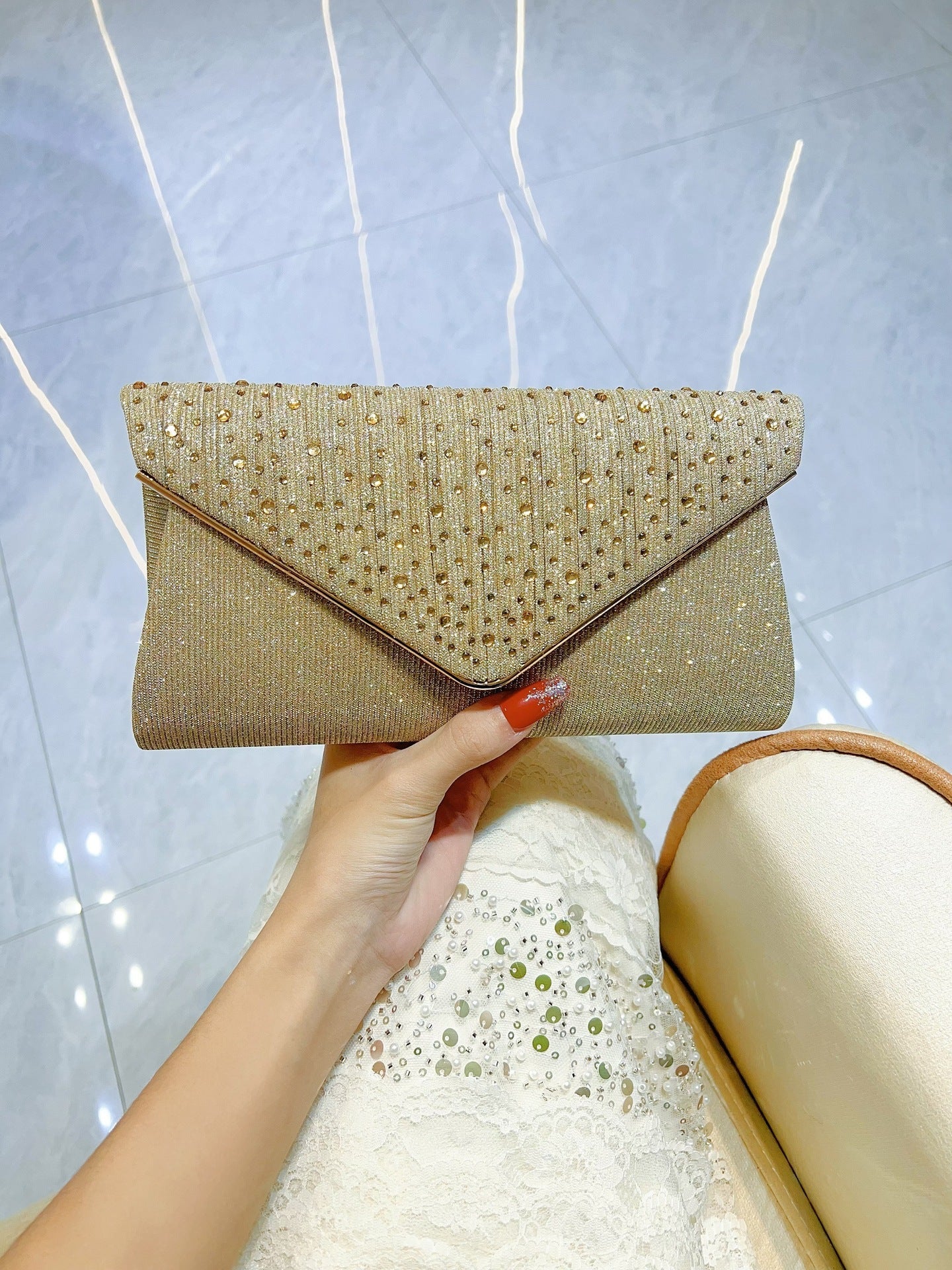 Glitter Crystal Dot Envelope Clutch MNBF134