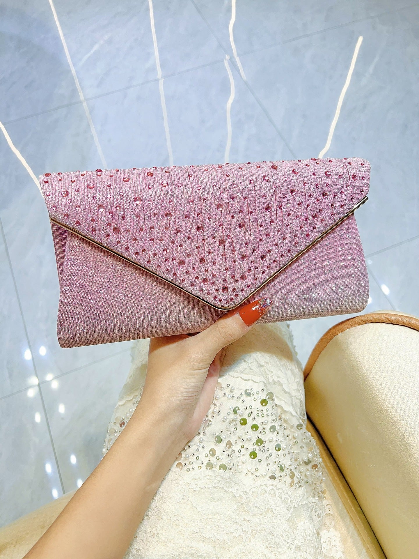 Glitter Crystal Dot Envelope Clutch MNBF134