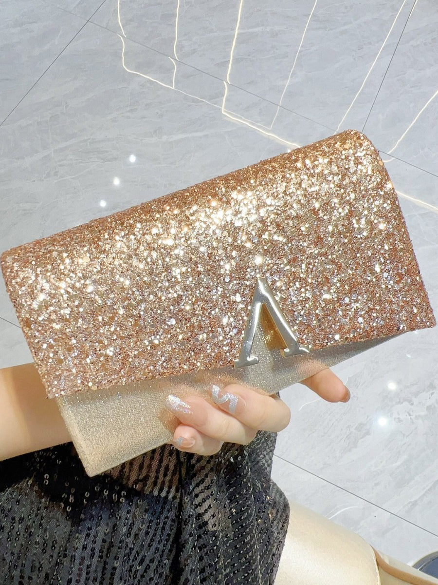 V-Shaped Metal Glitter Clutch MNBF135