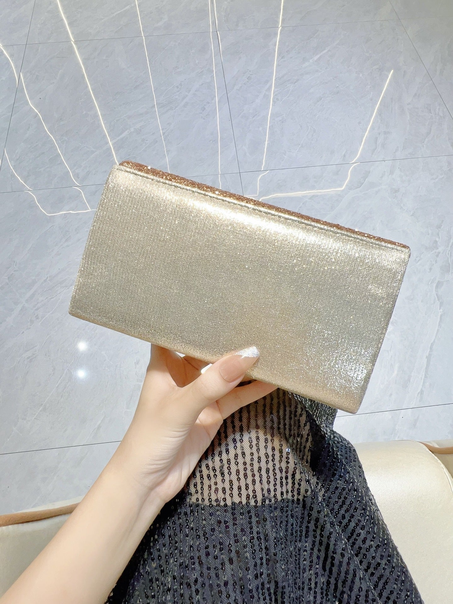 V-Shaped Metal Glitter Clutch MNBF135