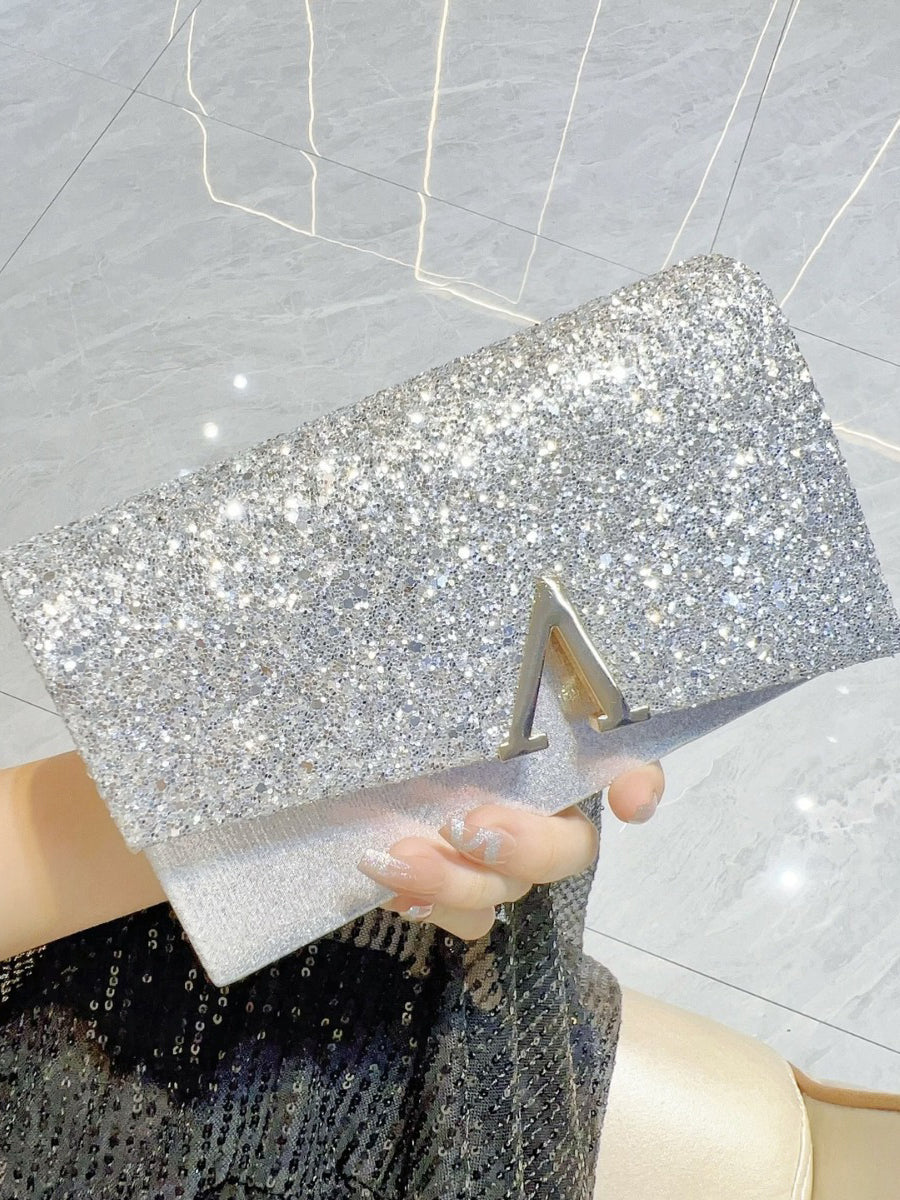 V-Shaped Metal Glitter Clutch MNBF135