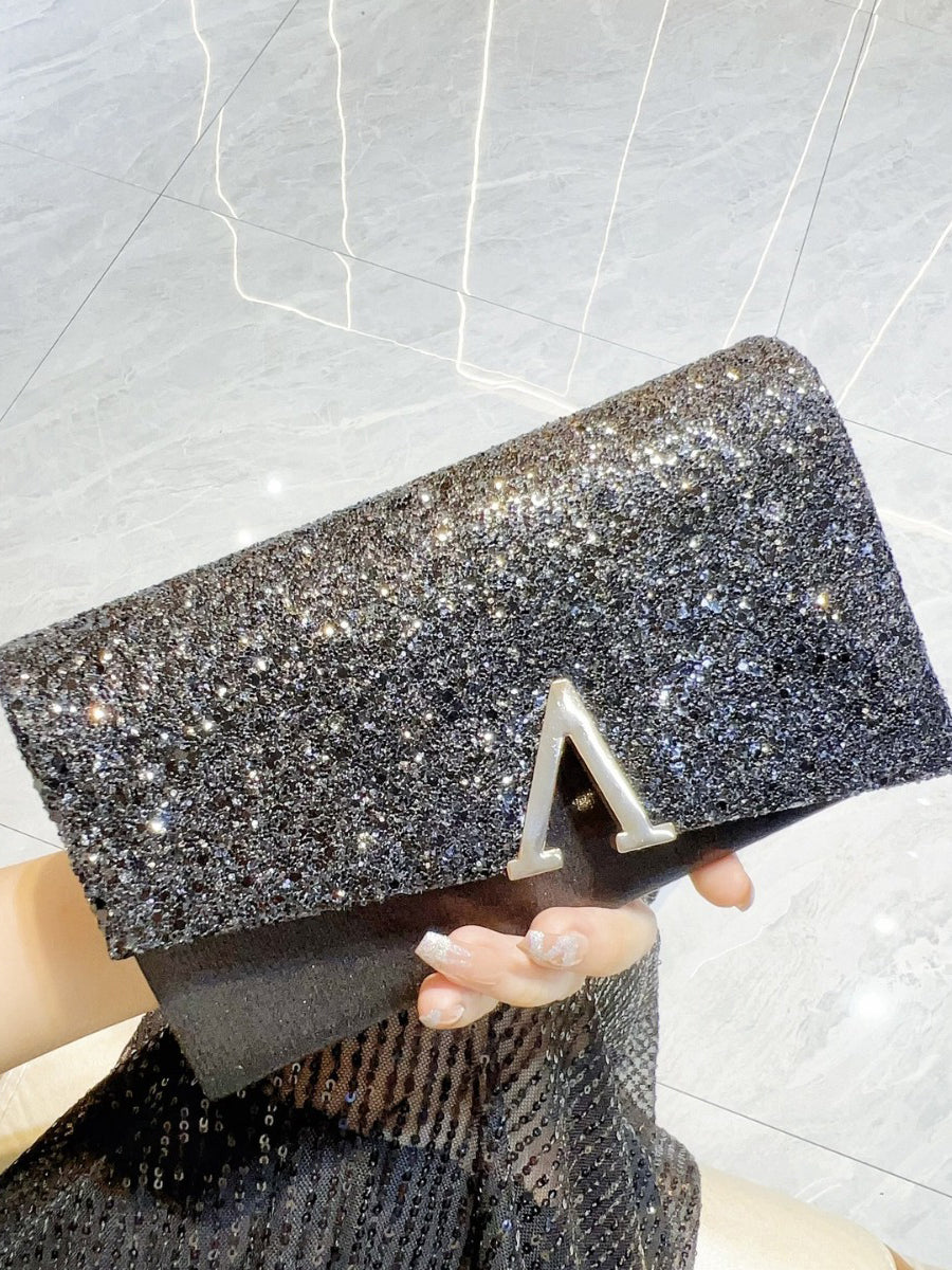 V-Shaped Metal Glitter Clutch MNBF135