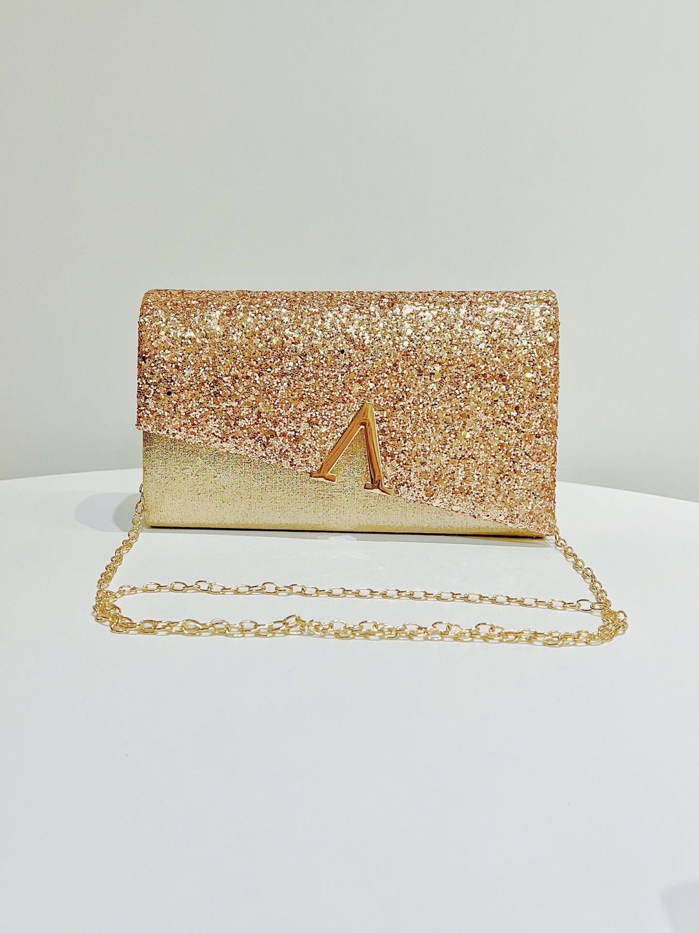 V-Shaped Metal Glitter Clutch MNBF135
