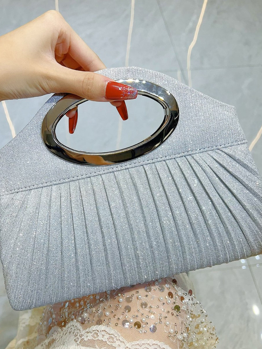 Pleated Gold Ring Handle Clutch MNBF136