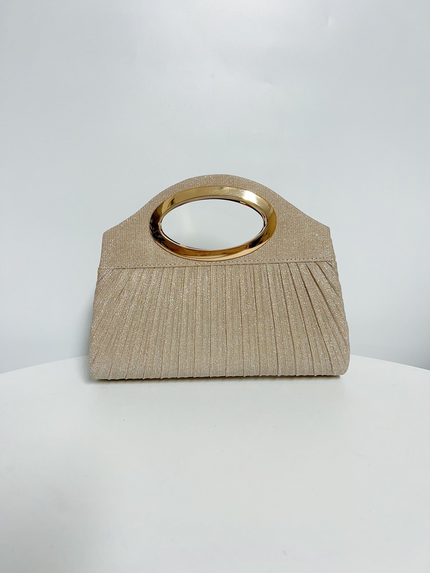 Pleated Gold Ring Handle Clutch MNBF136