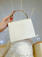 Pleated Satin Clutch with Crystal Flower Handle MNBF138