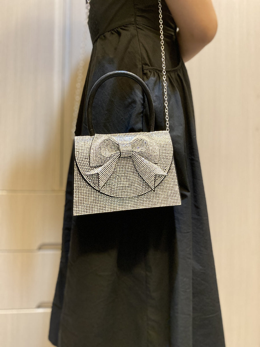 Crystal Bow Embellished Top Handle Clutch MNBF139