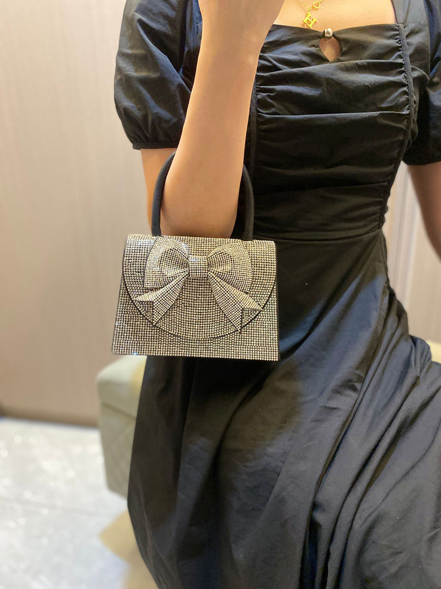 Crystal Bow Embellished Top Handle Clutch MNBF139