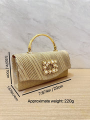 Diagonal Ribbed Pearl Embellishment Clutch  MNBF140