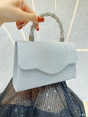 Glitter Textured Clutch with Crystal Top Handle MNBF141