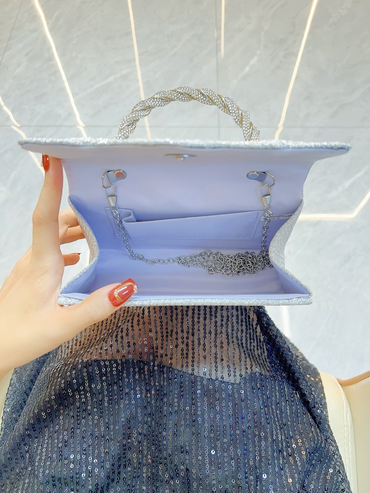 Glitter Textured Clutch with Crystal Top Handle MNBF141