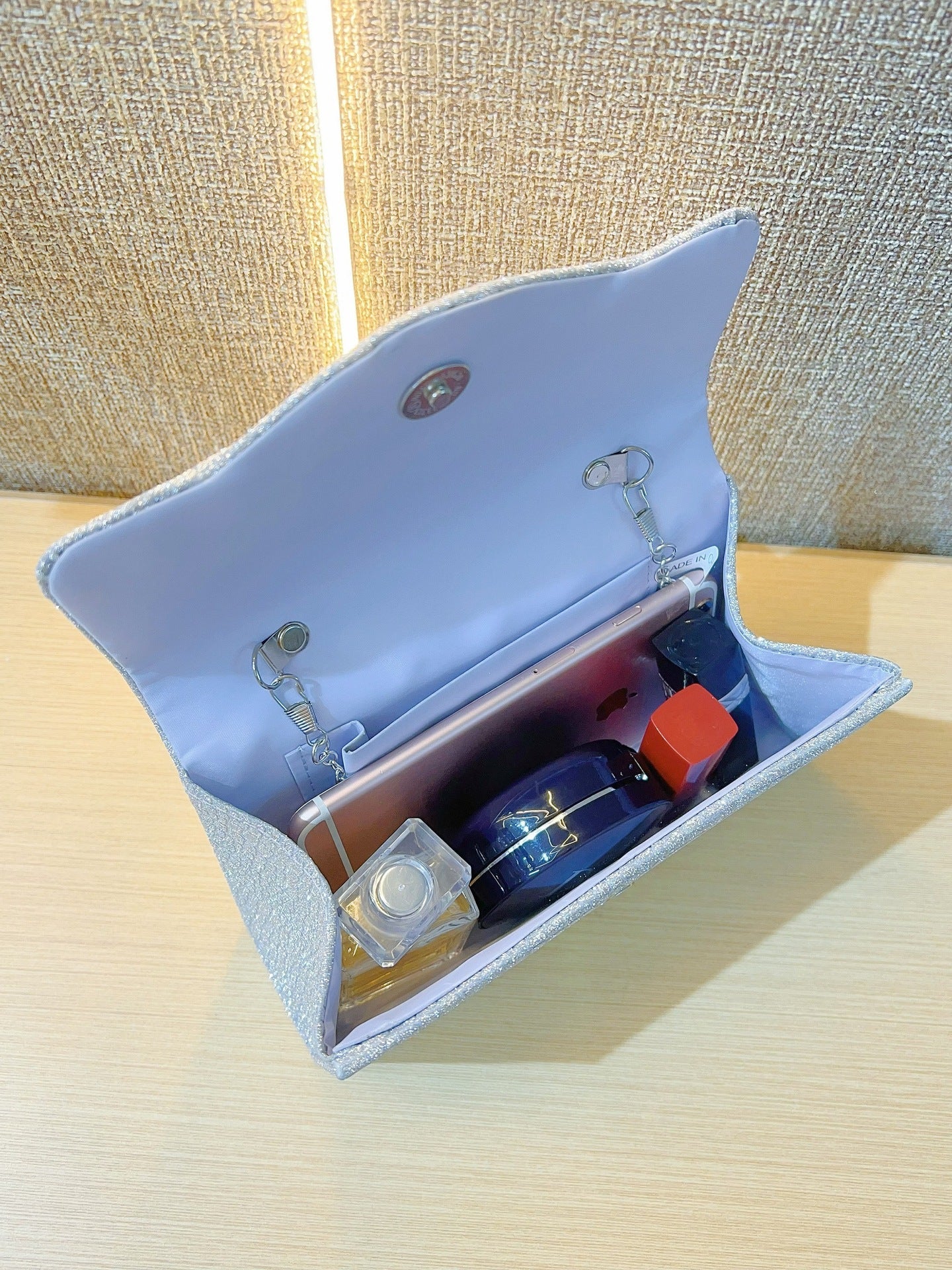 Glitter Textured Clutch with Crystal Top Handle MNBF141