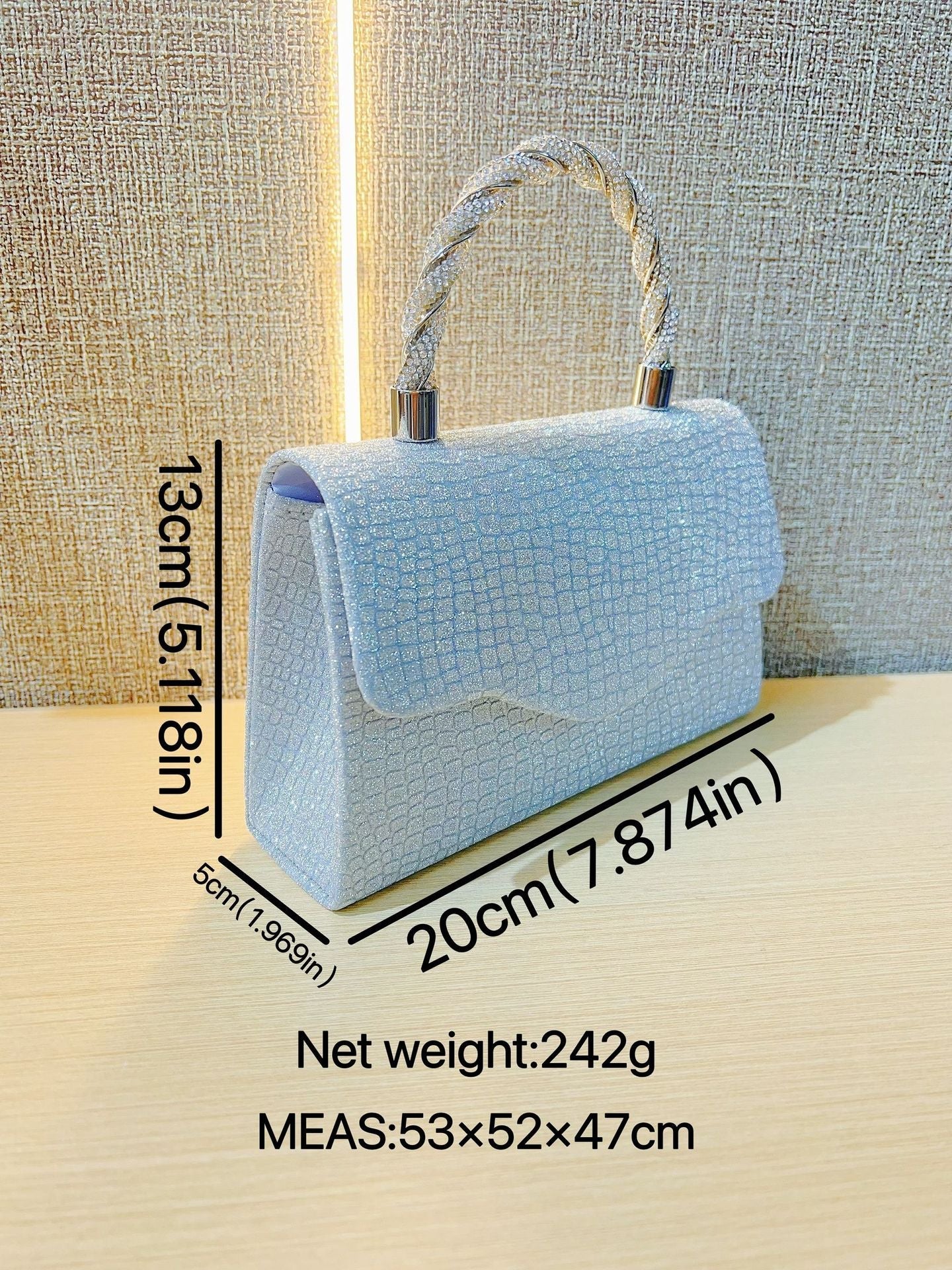 Glitter Textured Clutch with Crystal Top Handle MNBF141