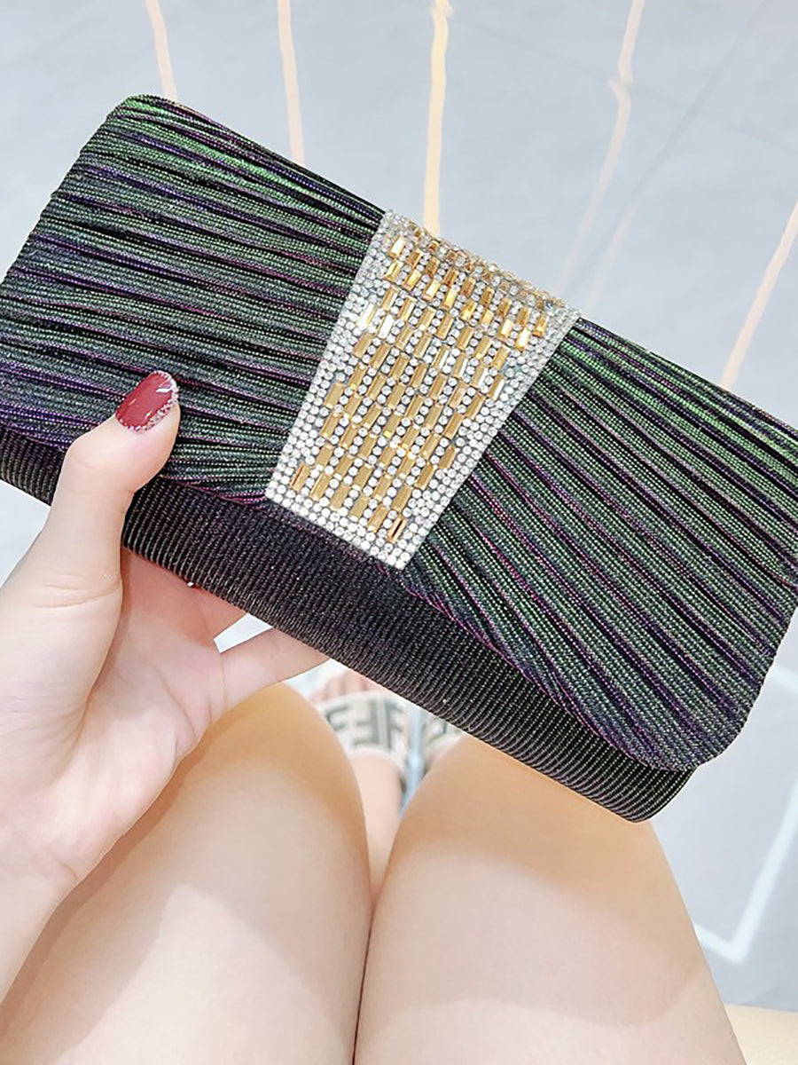 Pleated Crystal Bead Clutch MNBF142