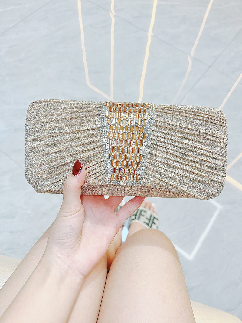 Pleated Crystal Bead Clutch MNBF142