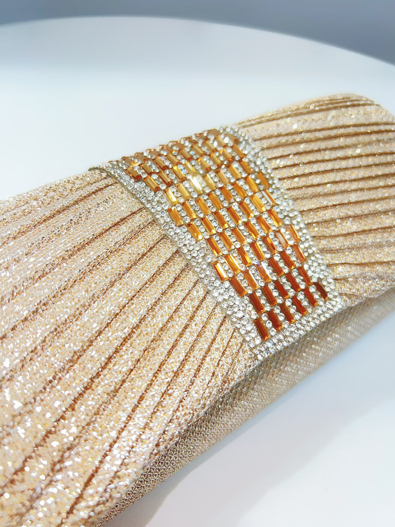 Pleated Crystal Bead Clutch MNBF142