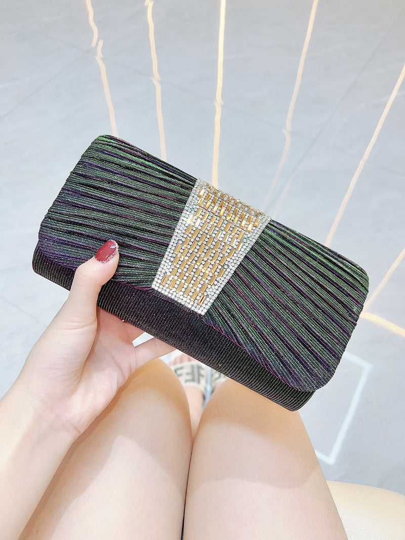 Pleated Crystal Bead Clutch MNBF142