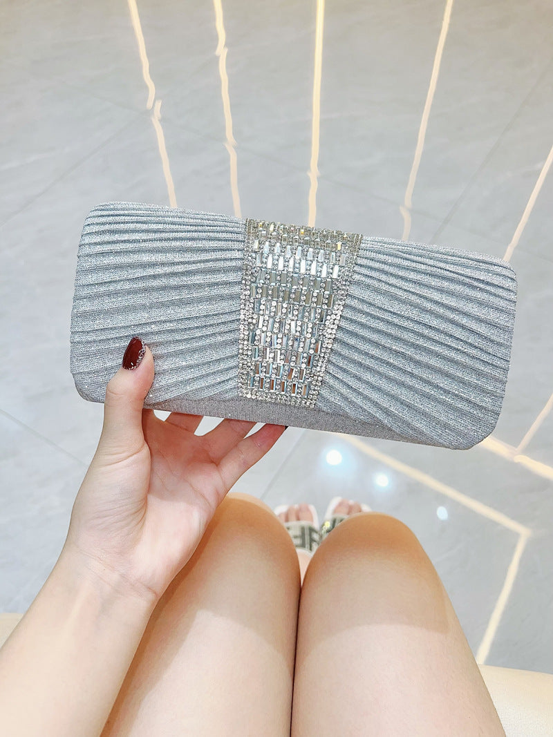 Pleated Crystal Bead Clutch MNBF142