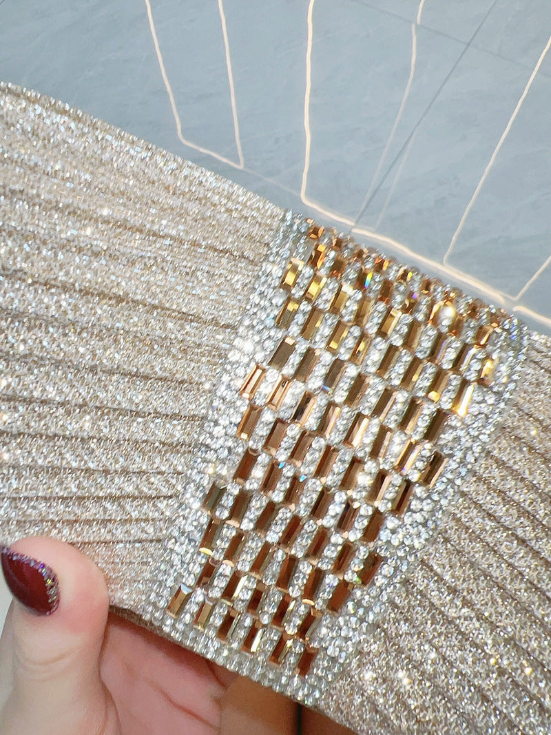 Pleated Crystal Bead Clutch MNBF142