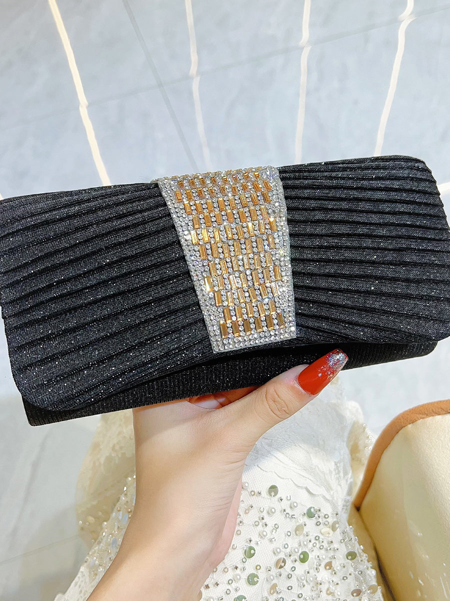 Pleated Crystal Bead Clutch MNBF142
