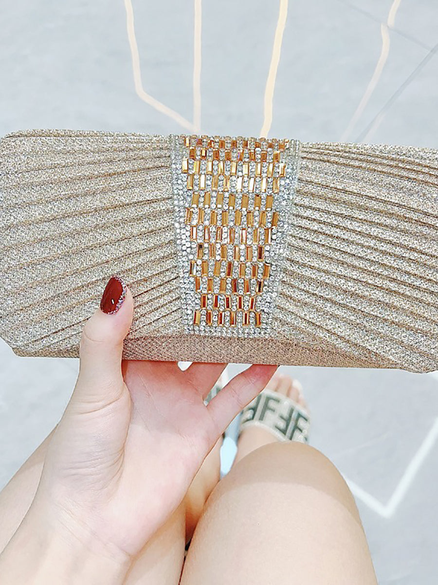 Pleated Crystal Bead Clutch MNBF142
