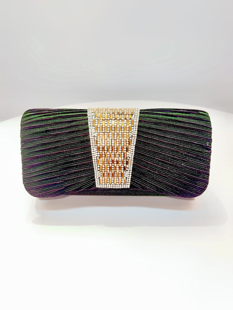 Pleated Crystal Bead Clutch MNBF142