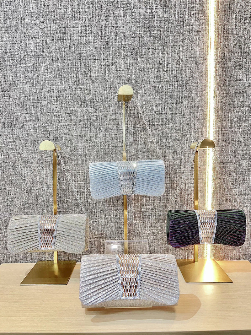 Pleated Crystal Bead Clutch MNBF142