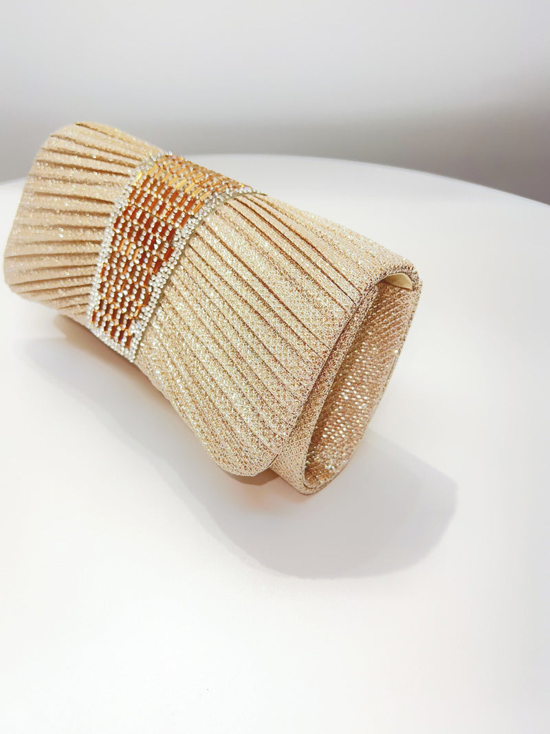 Pleated Crystal Bead Clutch MNBF142