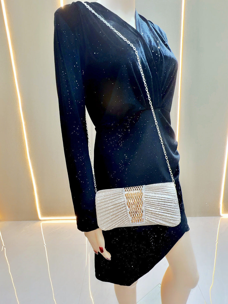 Pleated Crystal Bead Clutch MNBF142