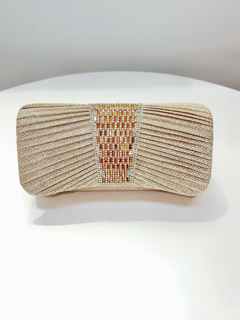 Pleated Crystal Bead Clutch MNBF142