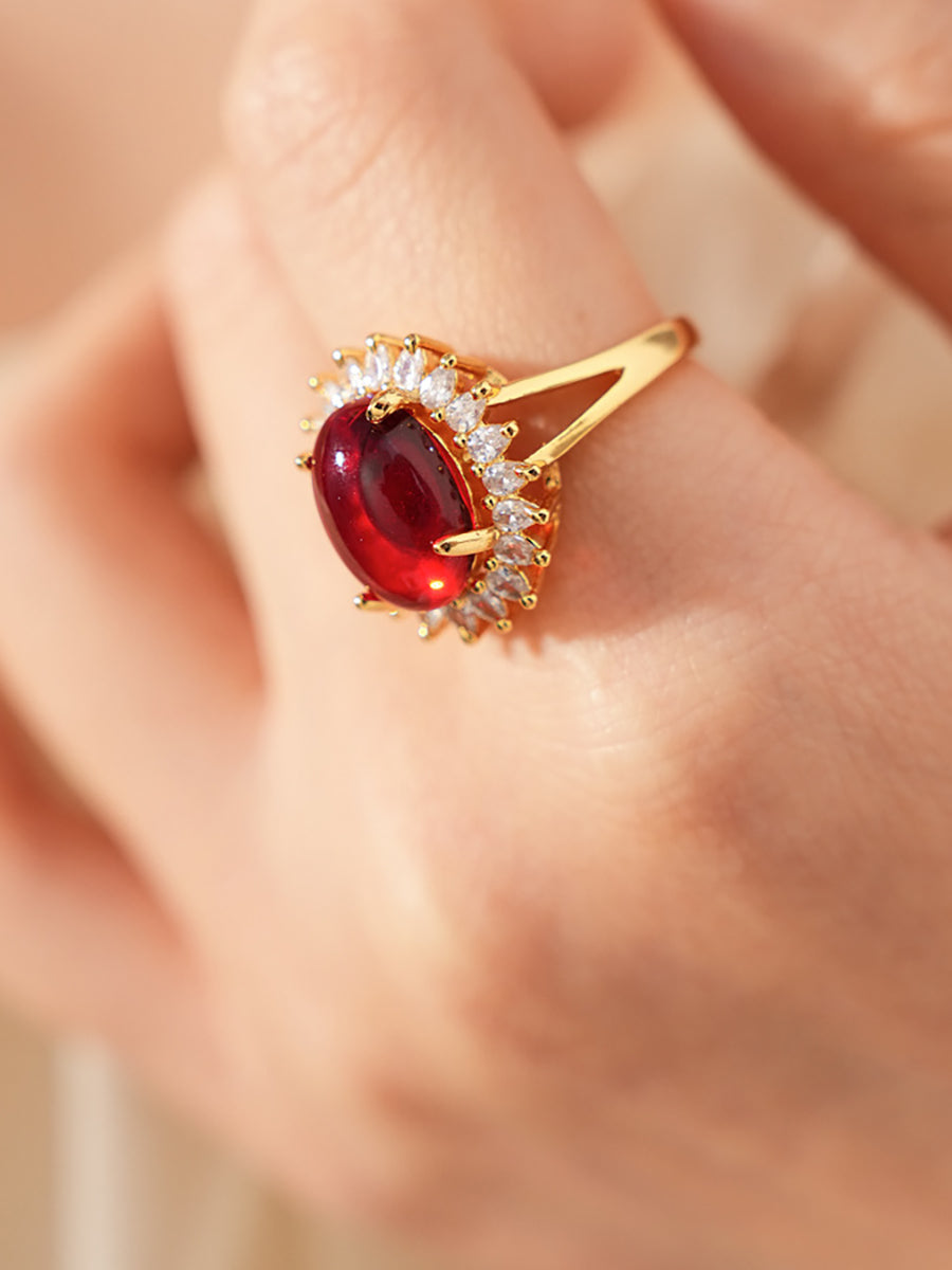 Oval Red Crystal Zircon Halo Ring MOZ1019