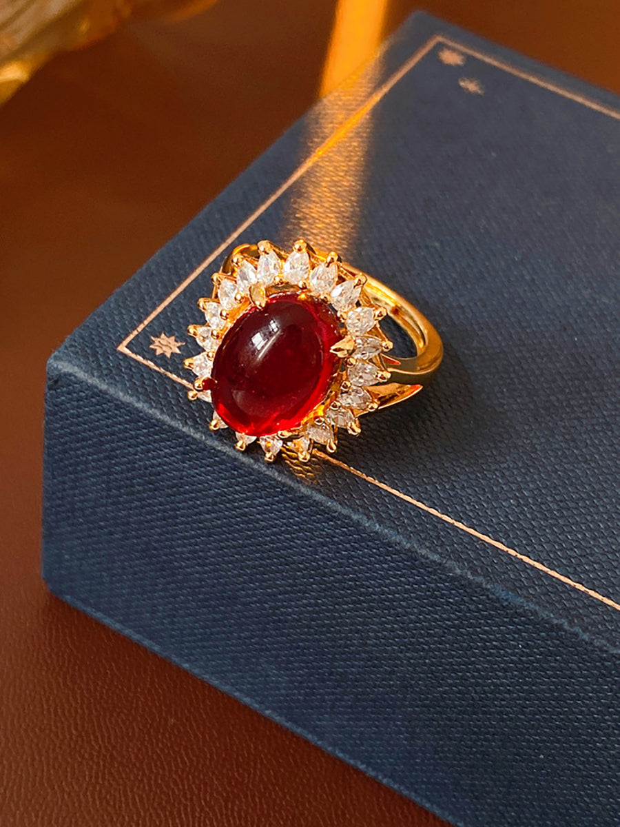 Oval Red Crystal Zircon Halo Ring MOZ1019