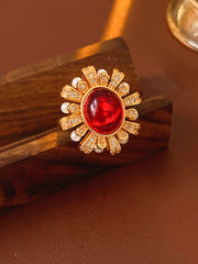 Sunburst Red Crystal & Faux Pearl Ring MOZ1019