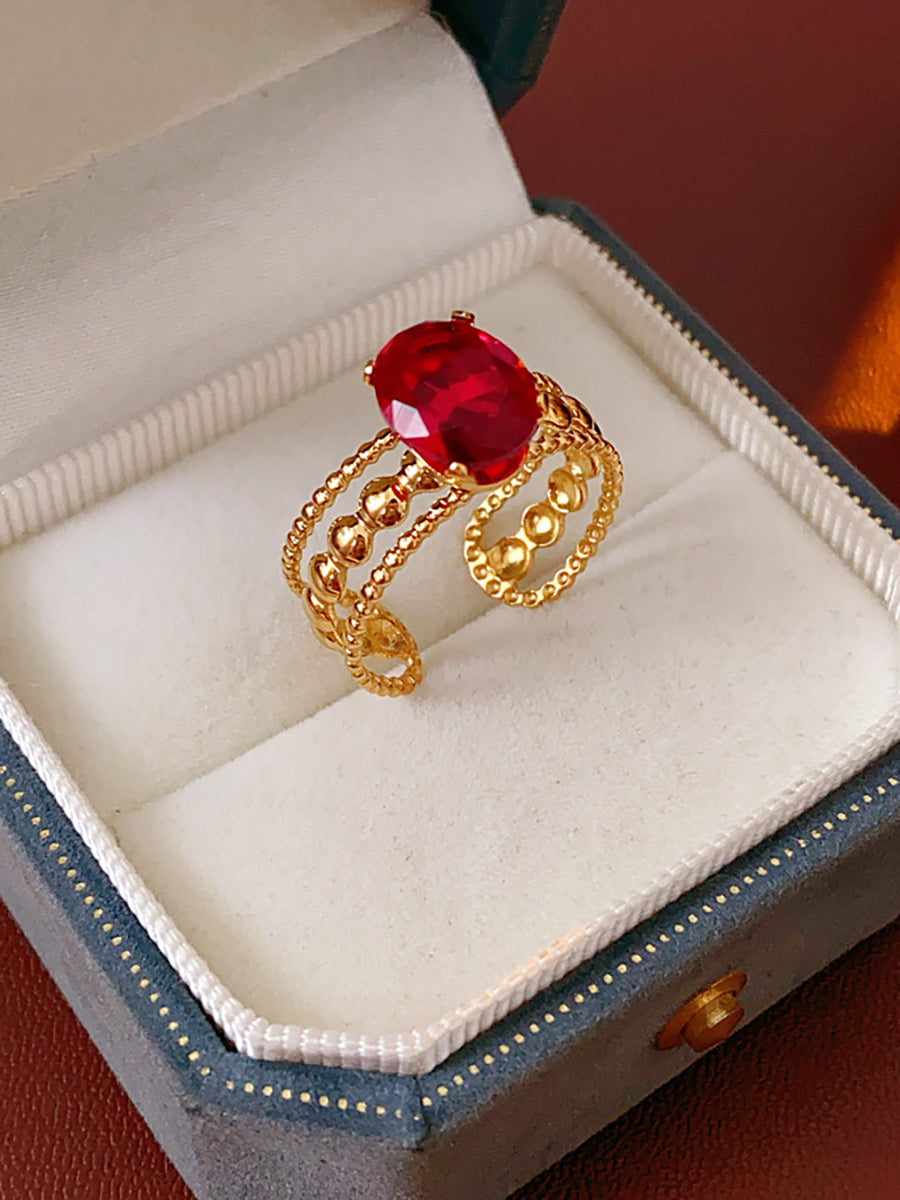 Red Crystal Twisted Chain Gold Ring MOZ1020