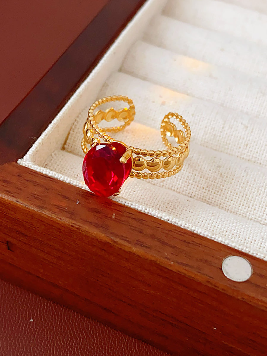 Red Crystal Twisted Chain Gold Ring MOZ1020