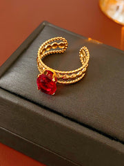 Red Crystal Twisted Chain Gold Ring MOZ1020