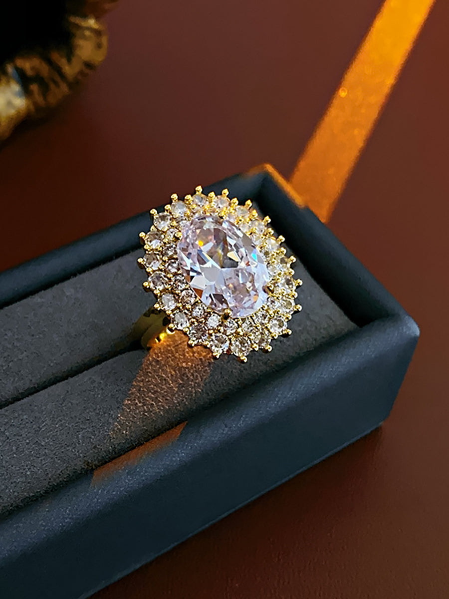 Oval Crystal Cluster Gold Ring MOZ1022