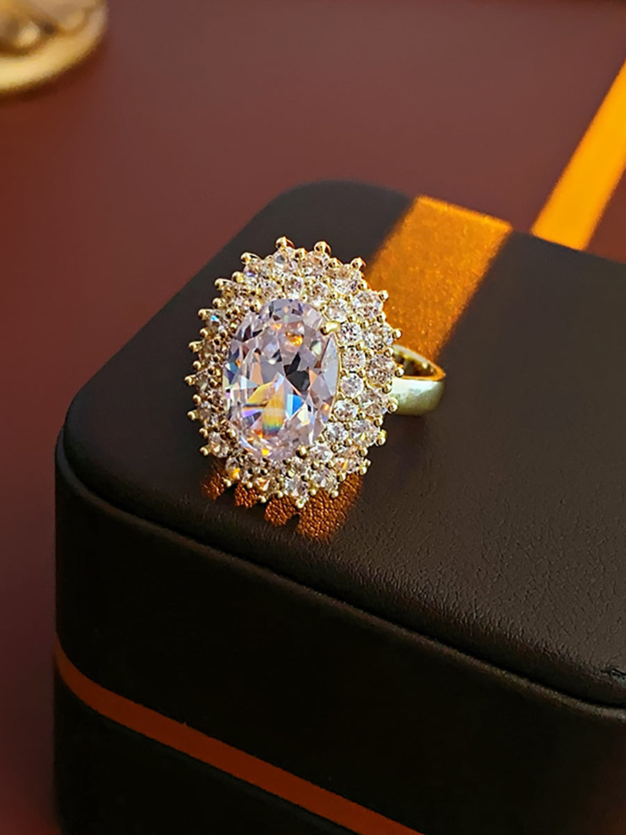 Oval Crystal Cluster Gold Ring MOZ1022