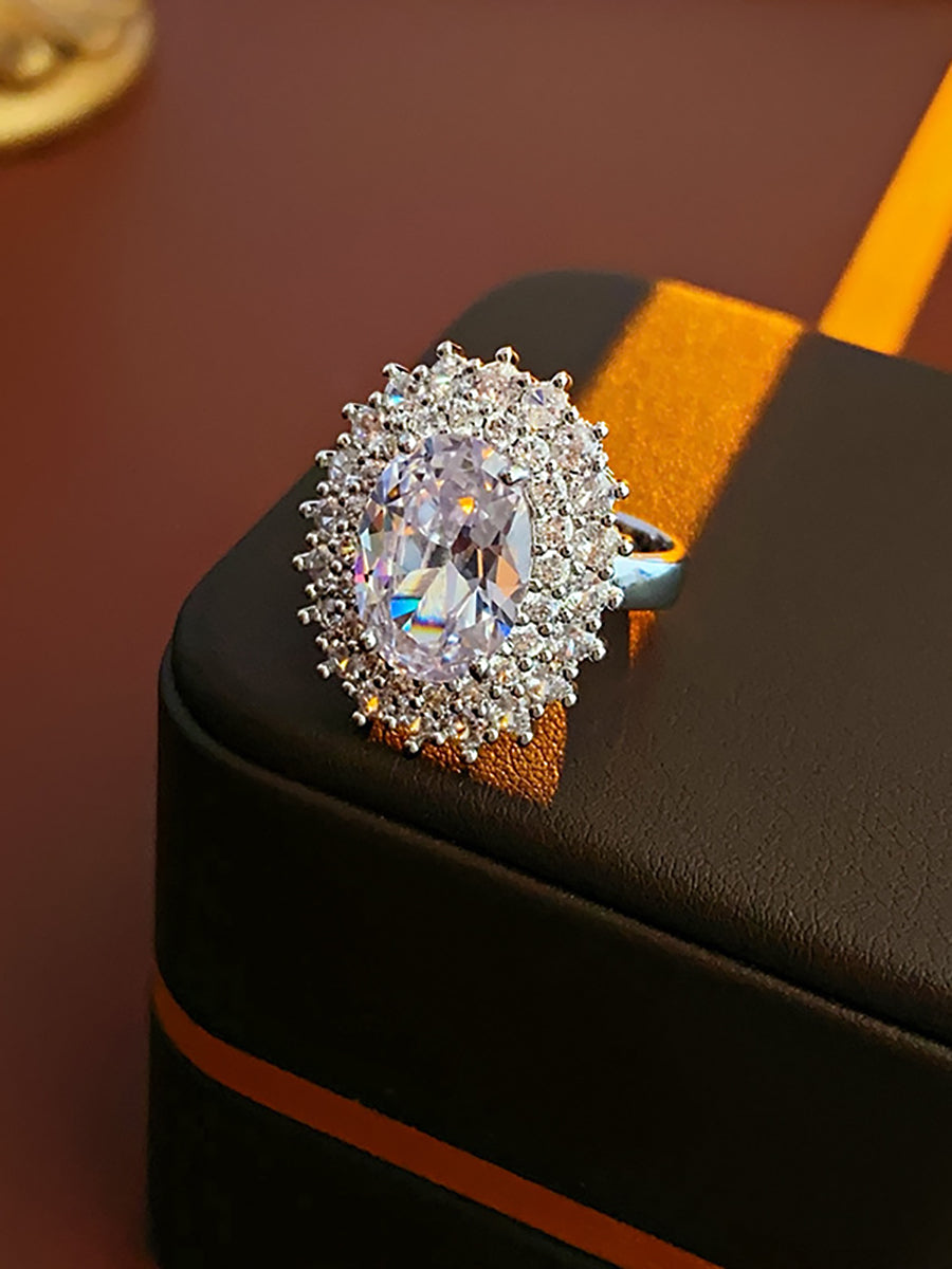 Oval Crystal Cluster Gold Ring MOZ1022