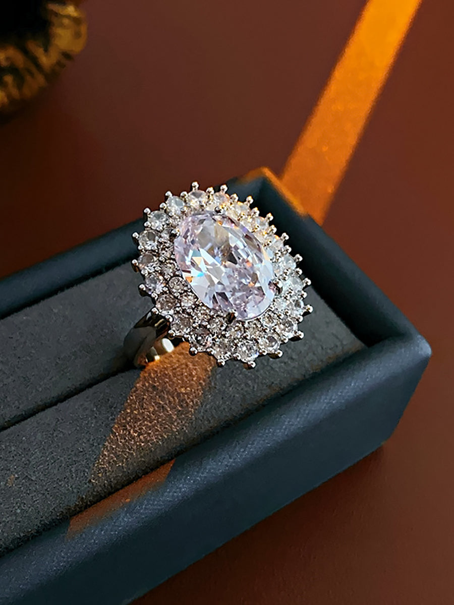 Oval Crystal Cluster Gold Ring MOZ1022